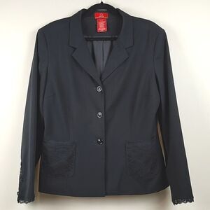 Oscar De La Renta 3 Button Blazer Jacket with Black Lace Details Size 16 Vintage
